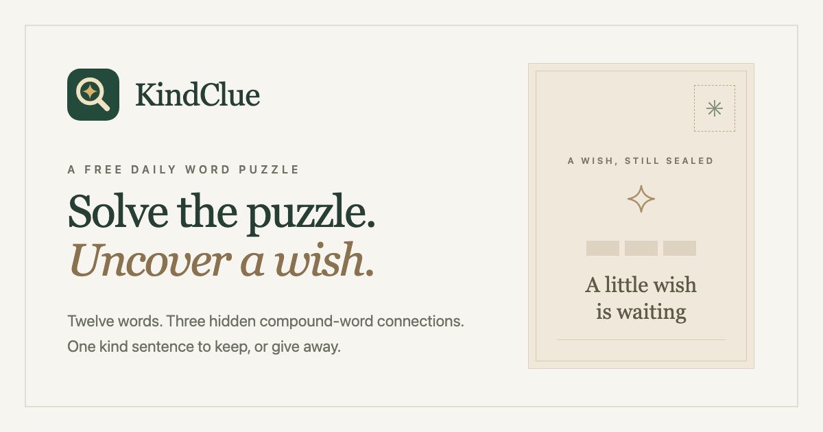 KindClue · Daily Word Puzzle with Compound Words & a Wish